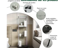 Vitrina| Vitrine simples aberta com três níveis + base preta com lacado incolor Preto