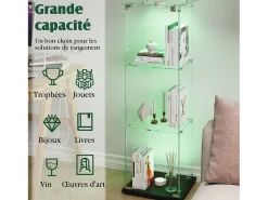 Vitrine simples aberta com três níveis + base preta com lacado incolor^ Vitrina
