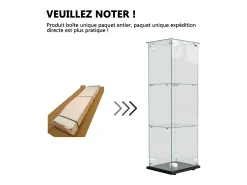 Vitrine simples aberta com três níveis + base preta com lacado incolor^ Vitrina