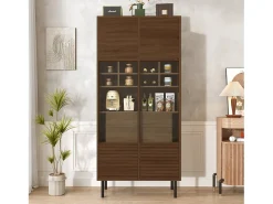 ModernLuxe Vitrine 75x35x164.5 cm - 2 portas - Painel de vidro + prateleira multicamadas + gaveta oculta - ​​Nogueira​^ Vitrina