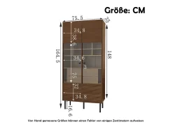 ModernLuxe Vitrine 75x35x164.5 cm - 2 portas - Painel de vidro + prateleira multicamadas + gaveta oculta - ​​Nogueira​^ Vitrina