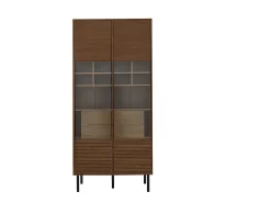 ModernLuxe Vitrine 75x35x164.5 cm - 2 portas - Painel de vidro + prateleira multicamadas + gaveta oculta - ​​Nogueira​^ Vitrina