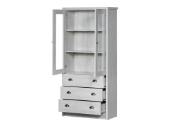 ModernLuxe Vitrine 80x34x171 cm - com 2 portas de vidro - 3 gavetas - cinza + natural^ Vitrina
