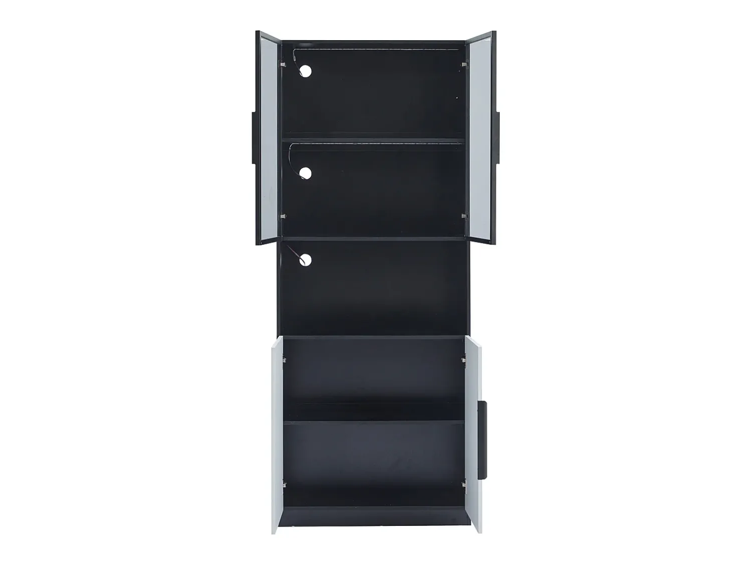 Vitrina|ModernLuxe Vitrine 80x30x200 cm com LED - 4 portas (2 portas de vidro) - Branco e Preto Preto / Branco
