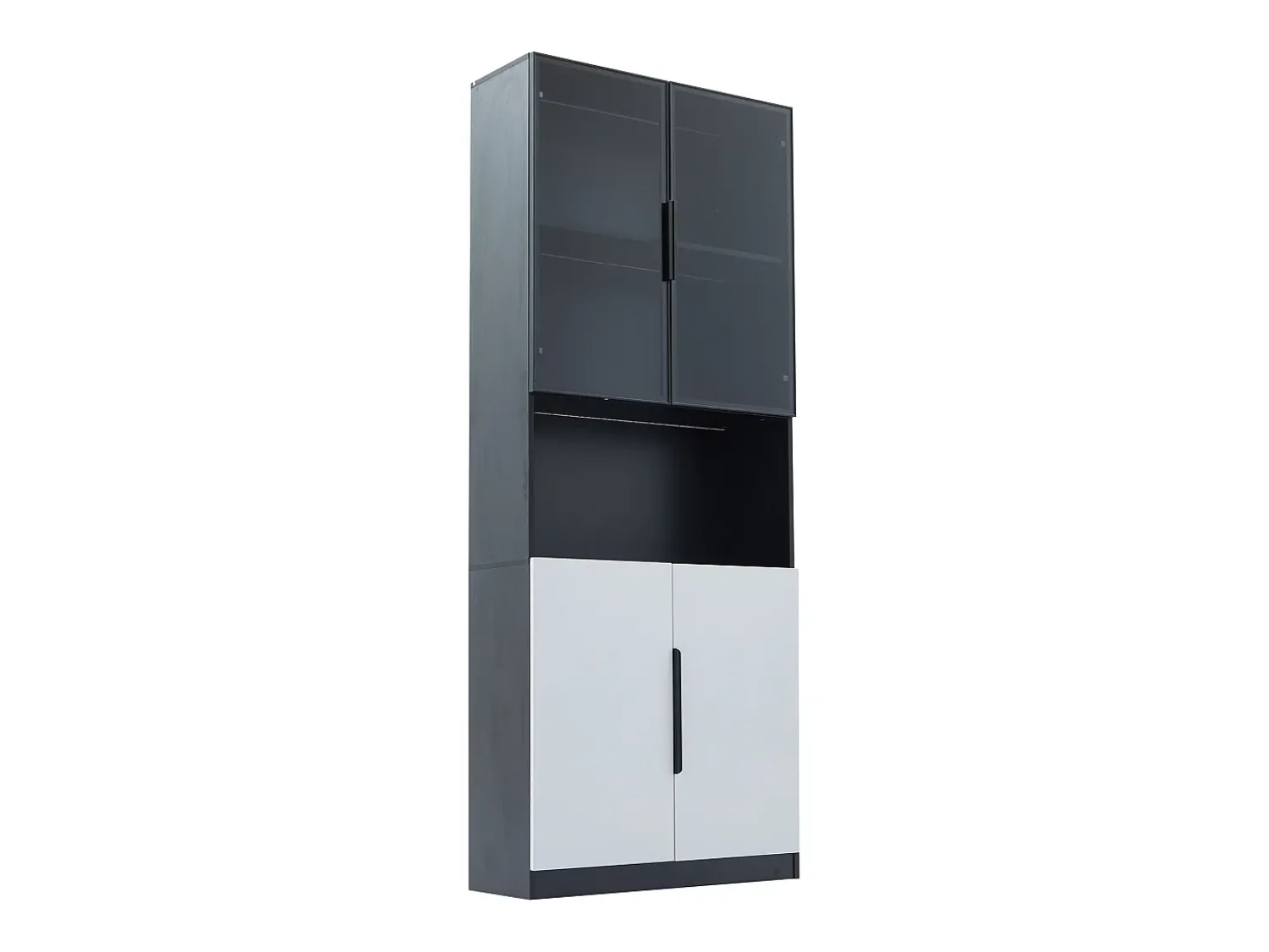 Vitrina|ModernLuxe Vitrine 80x30x200 cm com LED - 4 portas (2 portas de vidro) - Branco e Preto Preto / Branco