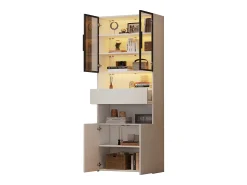 Online ModernLuxe Vitrine 70x30x200cm - com 1 gaveta e 4 portas - com iluminação LED - painéis de partículas - Branco