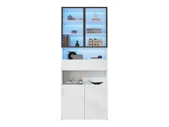 Online ModernLuxe Vitrine 70x30x200cm - com 1 gaveta e 4 portas - com iluminação LED - painéis de partículas - Branco