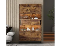 ModernLuxe Vitrine 80x40x138cm - com iluminação LED - com 2 gavetas e 2 portas - com painel acrílico - marrom^ Vitrina