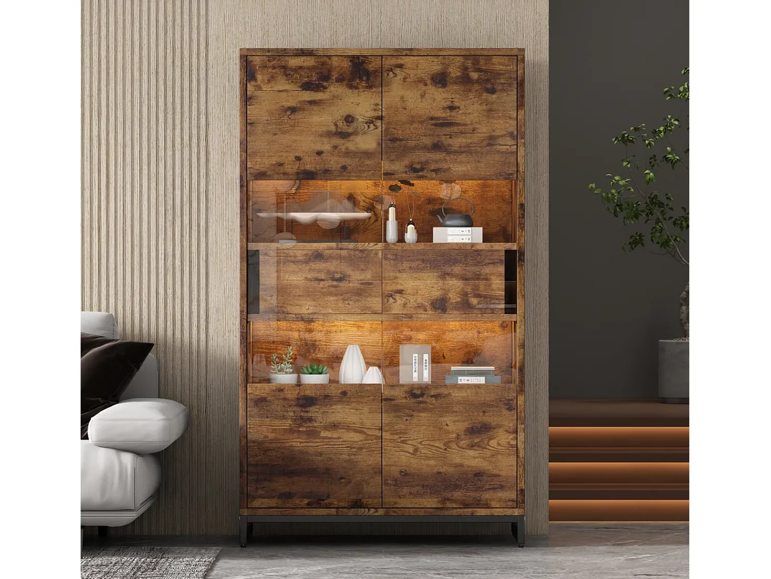New Hauss Spole Vitrine 80x40x138cm com 2 portas e 2 gavetas em acrílico, LED incluso, corpo nas cores marrom e Preto