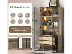 Vitrina*ModernLuxe Vitrines、Móveis de casa de banho com LED - 2 gavetas grandes e 2 portas de vidro - Natural Natural claro
