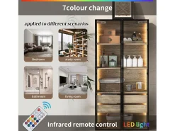 Vitrina*ModernLuxe Vitrines、Móveis de casa de banho com LED - 2 gavetas grandes e 2 portas de vidro - Natural Natural claro