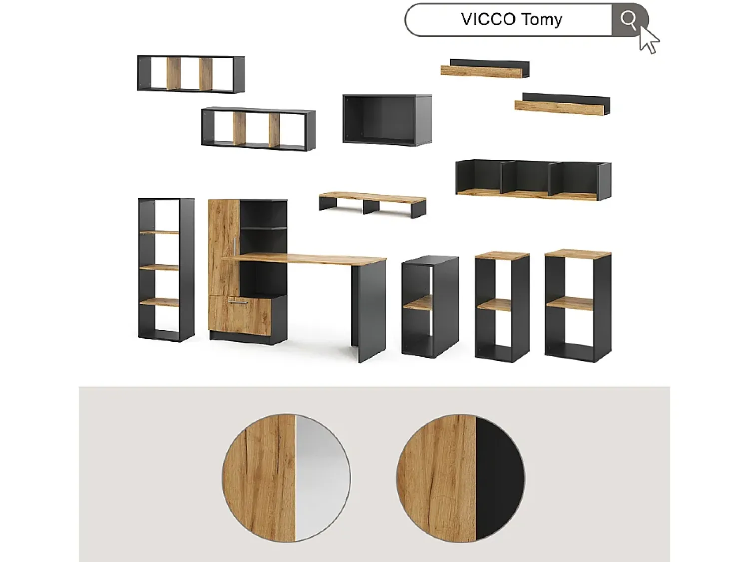 Prateleira|Vicco Wandregal carvalho antracite/goldkraft 90x24x20 tomy Cinza antracite