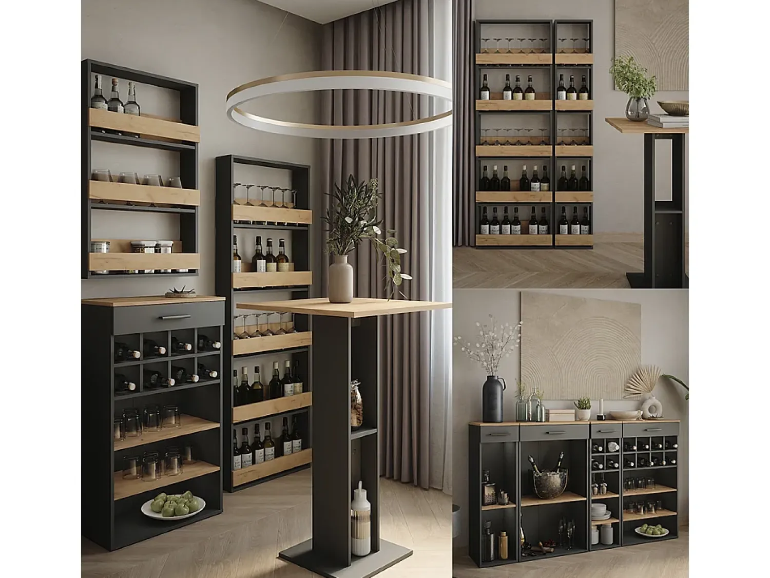 Vicco Wandregal carvalho goldkraft/antracite 40x15.1x98 repose^ Acessórios De Arrumação|Acessório Vinho E Bar